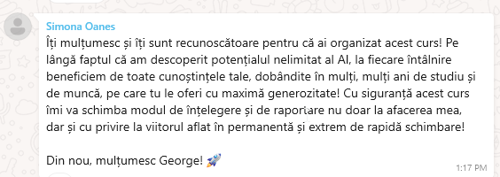 Testimonial Simona Oanes - Dilan.ro - Training AI CODE24